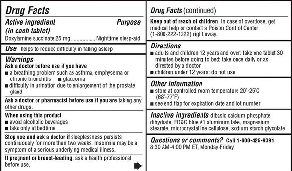 Kirkland Sleep Aid Supplement Facts Image