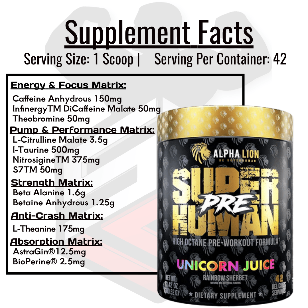SuperHuman Pre Workout Supplement Facts