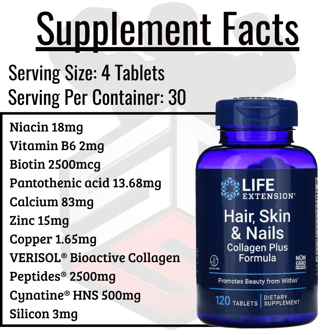 Life Extension Hair, Skin and Nails Collagen Plus Sup facts