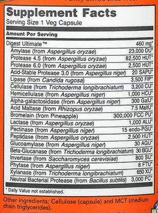 NOW Digest Ultimate Supplement Facts Image