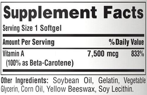 Puritan's Pride Beta Carotene Supplement Facts Image