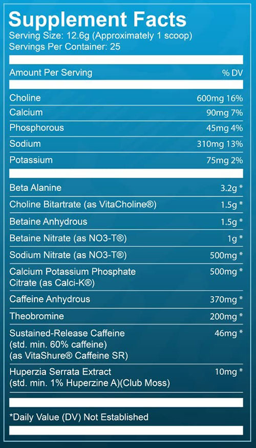 Ryse Blackout Pre Workout Supplement Facts Image