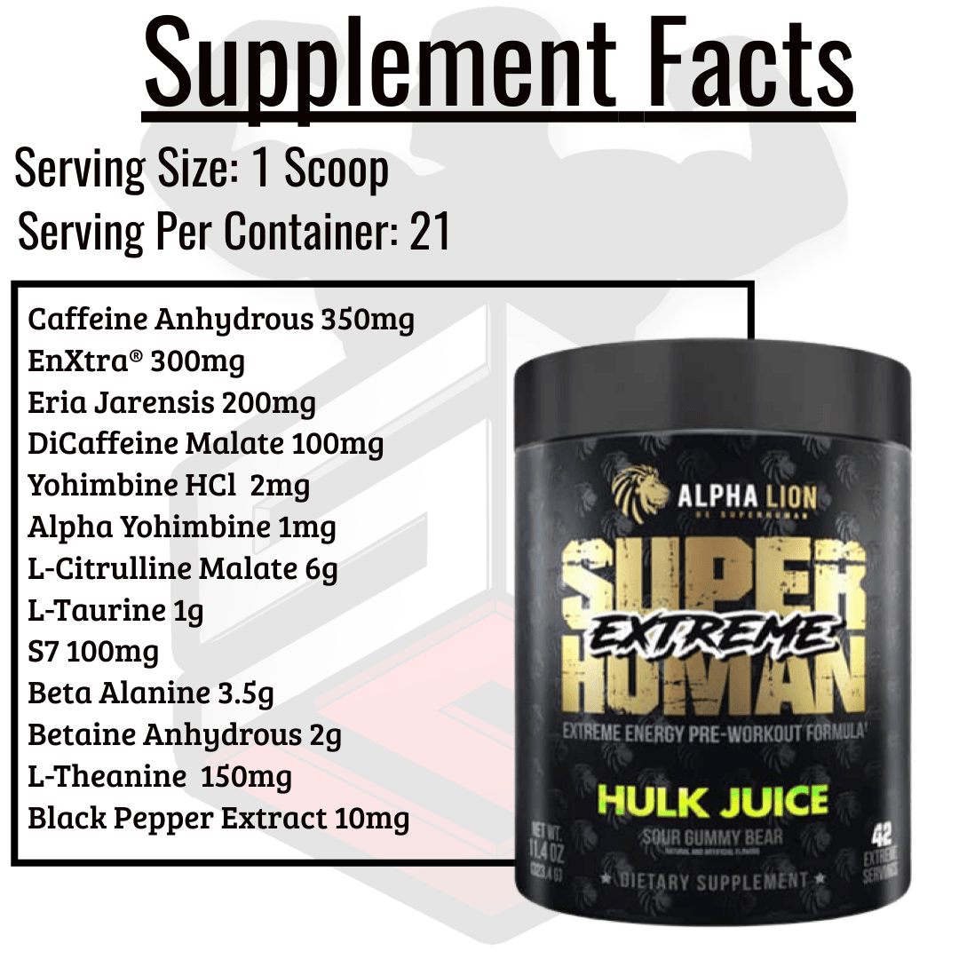 Super Human Extreme Pre Workout Supplement Facts
