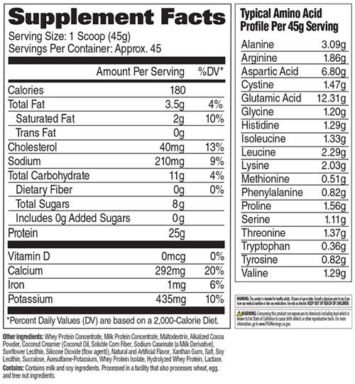 GAT Whey Matrix Supplement Facts Image