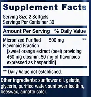 Life Extension Youthful Legs Supplement Facts Image