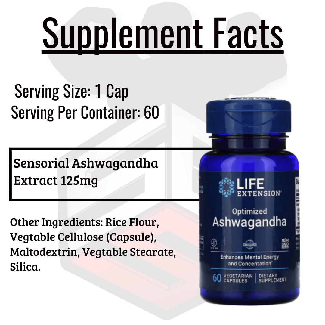Life Extension Optimized Ashwagandha Supplement Facts