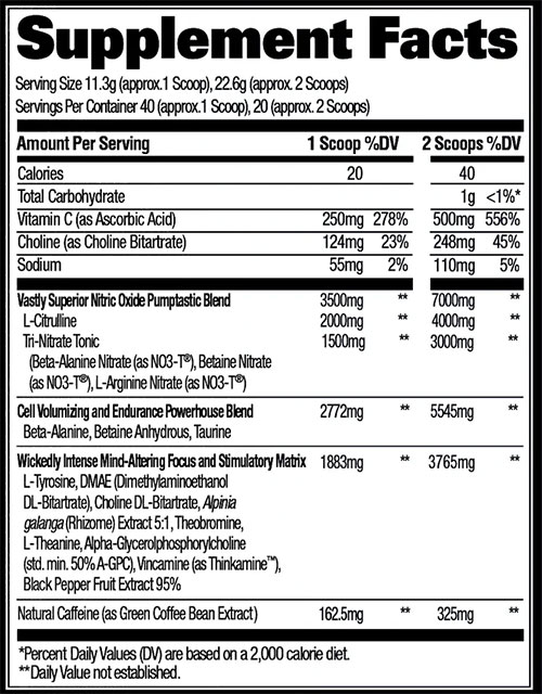 Nitraflex Black Supplement Facts Image