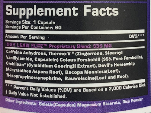 Oxy Lean Elite Supplement Facts V3 Image