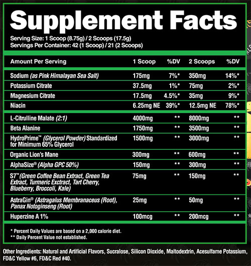 SuperHuman Pump V2 Supplement Facts Image