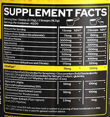Broken Arrow Pre Workout V2 Supplement Facts Image