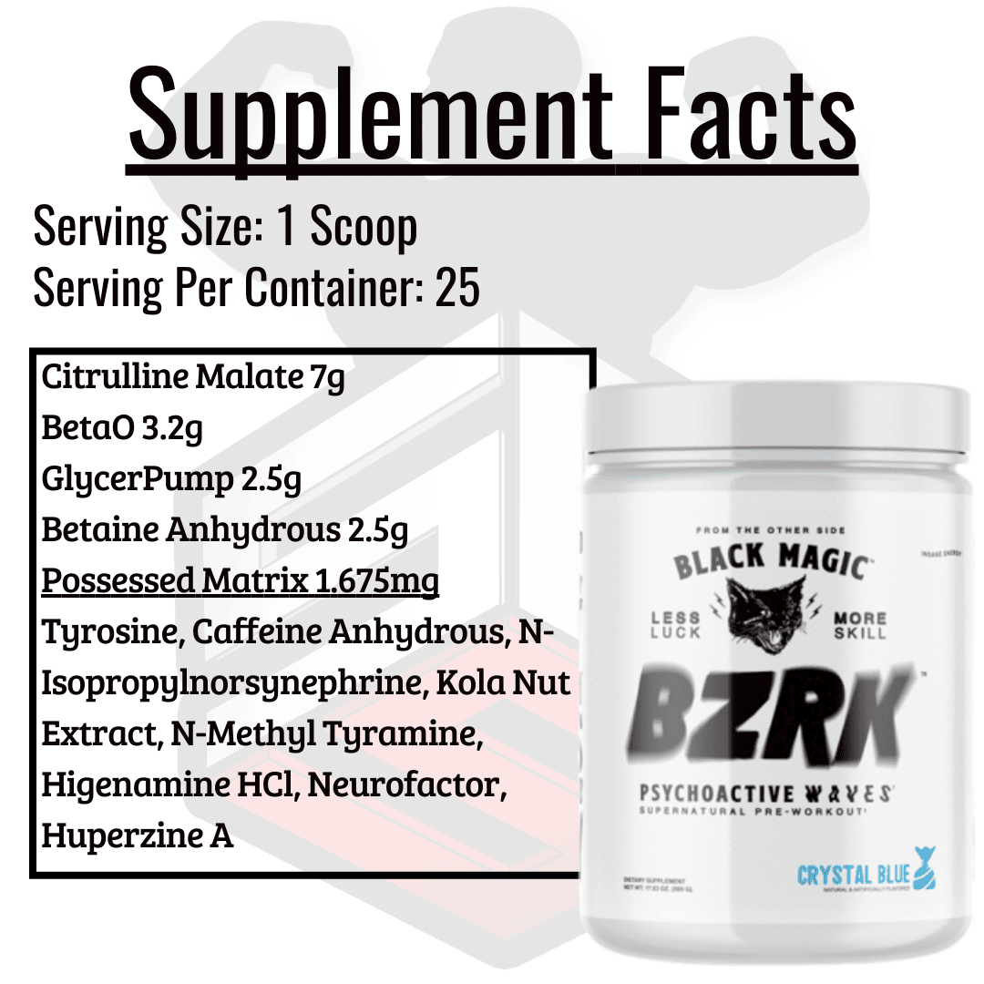 BZRK Pre Workout Supplement Facts 