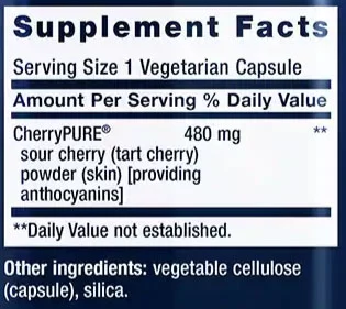Life Extension Tart Cherry Supplement Facts Image