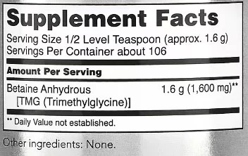 NOW Betaine Powder Supplement Facts Image