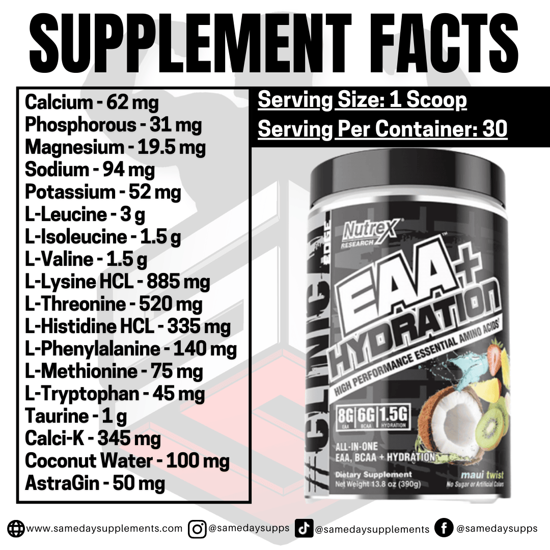 Nutrex EAA Plus Hydration Supplement Facts