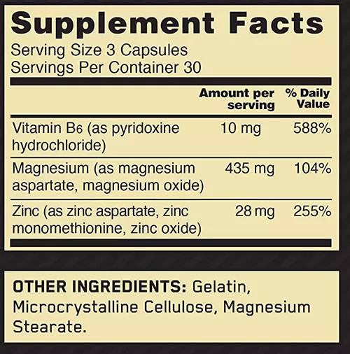 Optimum Nutrition Zinc Magnesium Aspartate Supplement Facts Image