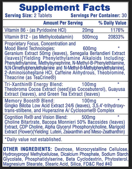 CogniSport Supplement Facts Image