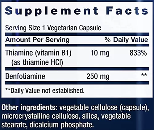 Life Extension Mega Benfotiamine Supplement Facts Image