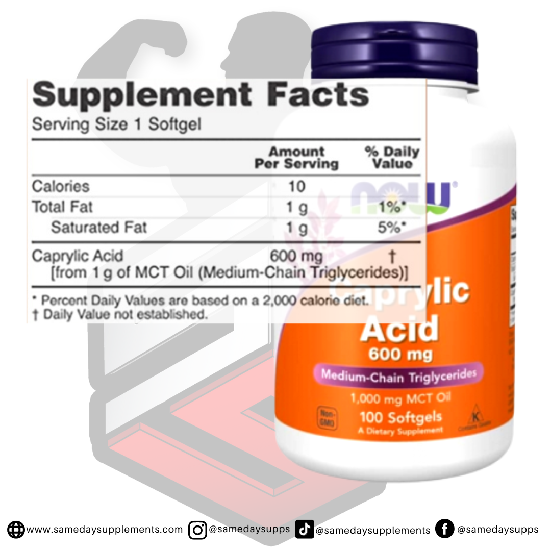 NOW Caprylic Acid - 600 mg - 100 Softgels