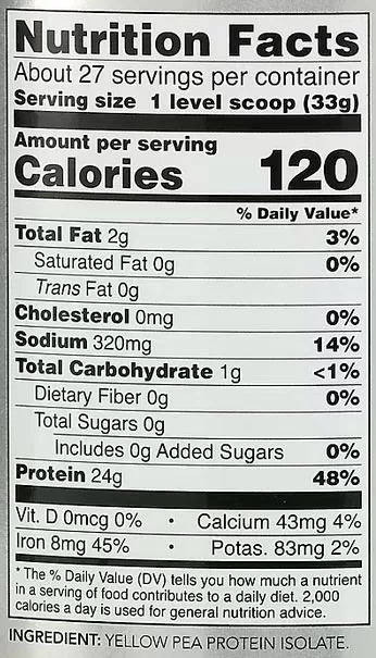 NOW Pea Protein Supplement Facts Image