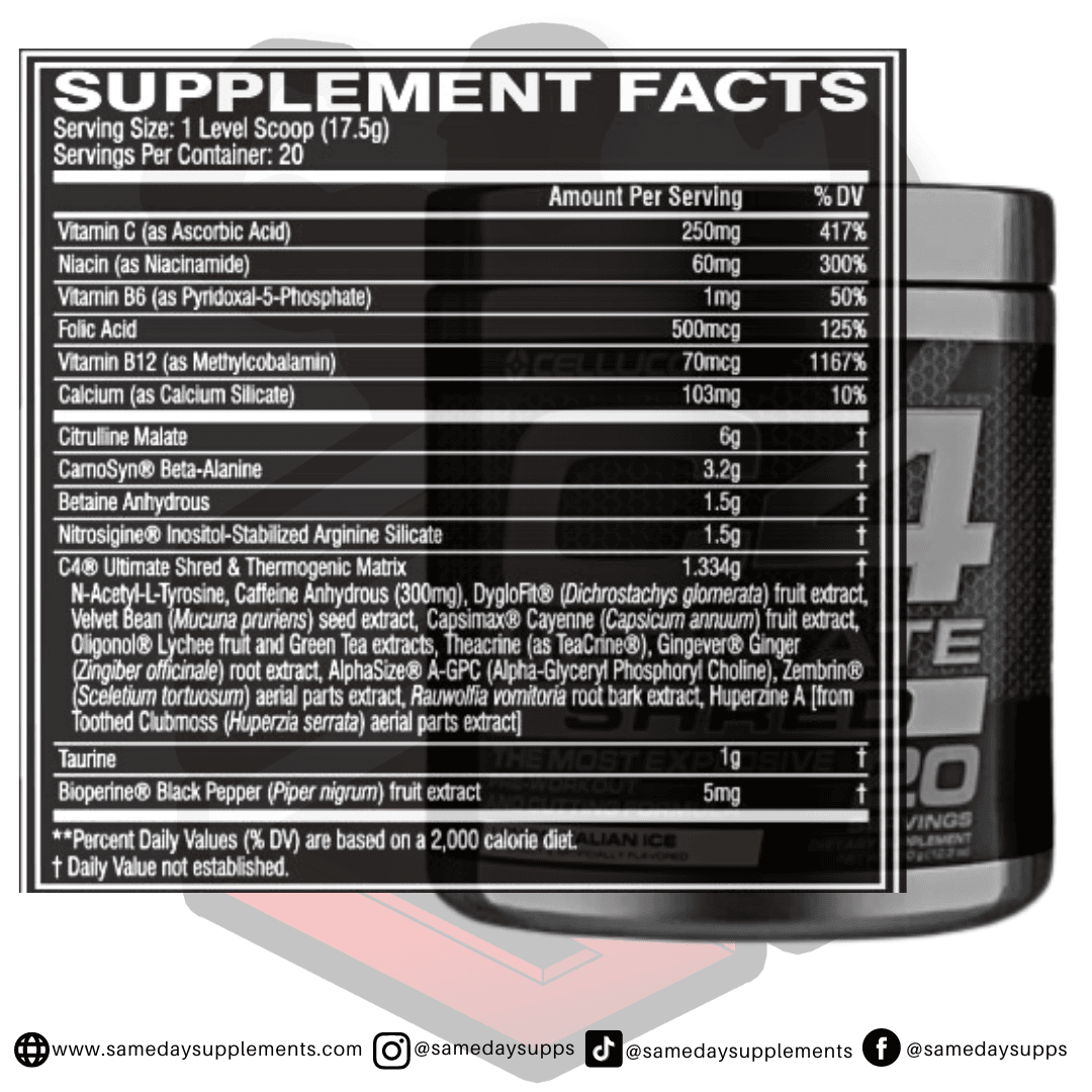 C4 Ultimate Shred Supplement Facts