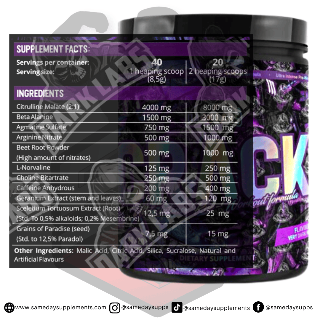 Dark Labs Crack Pre Workout Supplement Facts