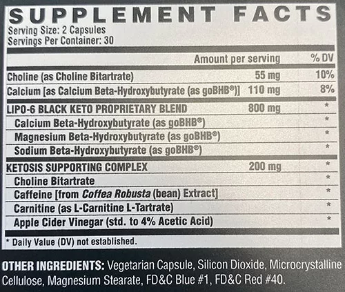 Lipo 6 Black Keto Supplement Facts V2 Image