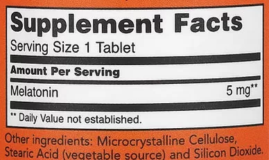 NOW Melatonin Tablets Supplement Facts Image