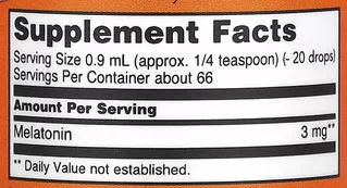 NOW Melatonin Liquid Supplement Facts Image