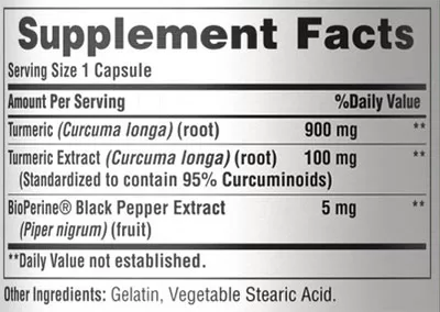 Puritan's Pride Turmeric Curcumin Supplement Facts Image