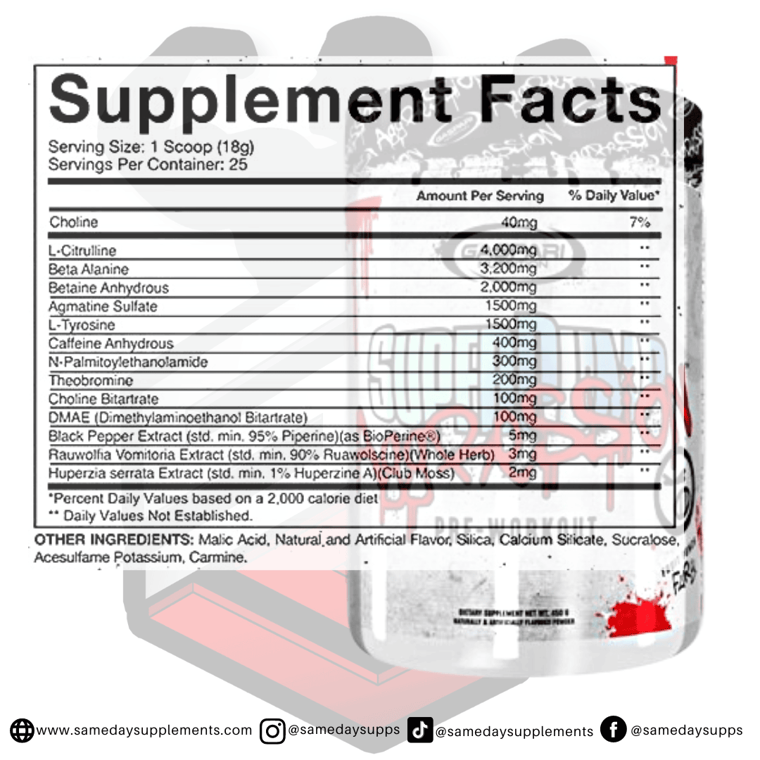 Super Pump Aggression Supplement Facts 