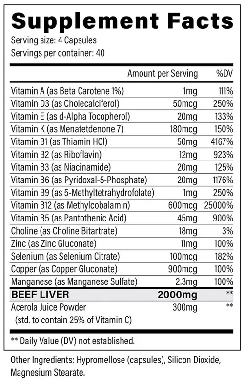 Black Magic Nine Lives Beef Liver Supplement Facts Image
