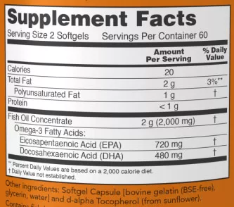 NOW Super Omega EPA Fish Oil Supplement Facts Image