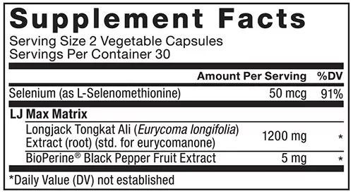 Force Factor LongJack Max Supplement Facts Image
