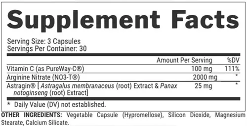 Nutrex Niox Supplement Facts Image
