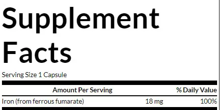 Swanson Iron Ferrous Fumarate Supplement Facts Image