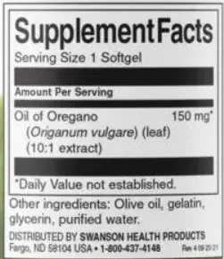 Swanson Oregano Oil Supplement Facts Image