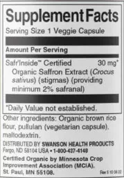 Swanson Saffron Extract Supplement Facts Image