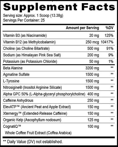 Villain Pre Workout Supplement Facts Image