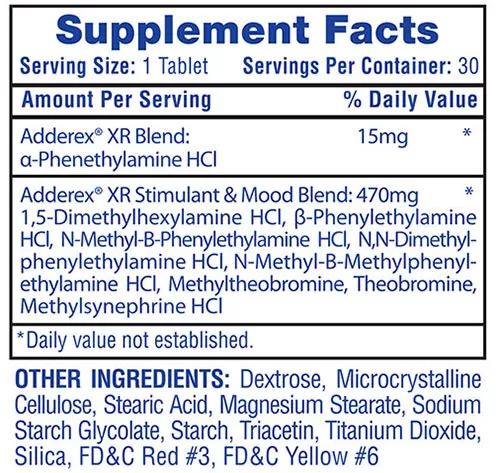 Adderex XR Supplement Facts Image