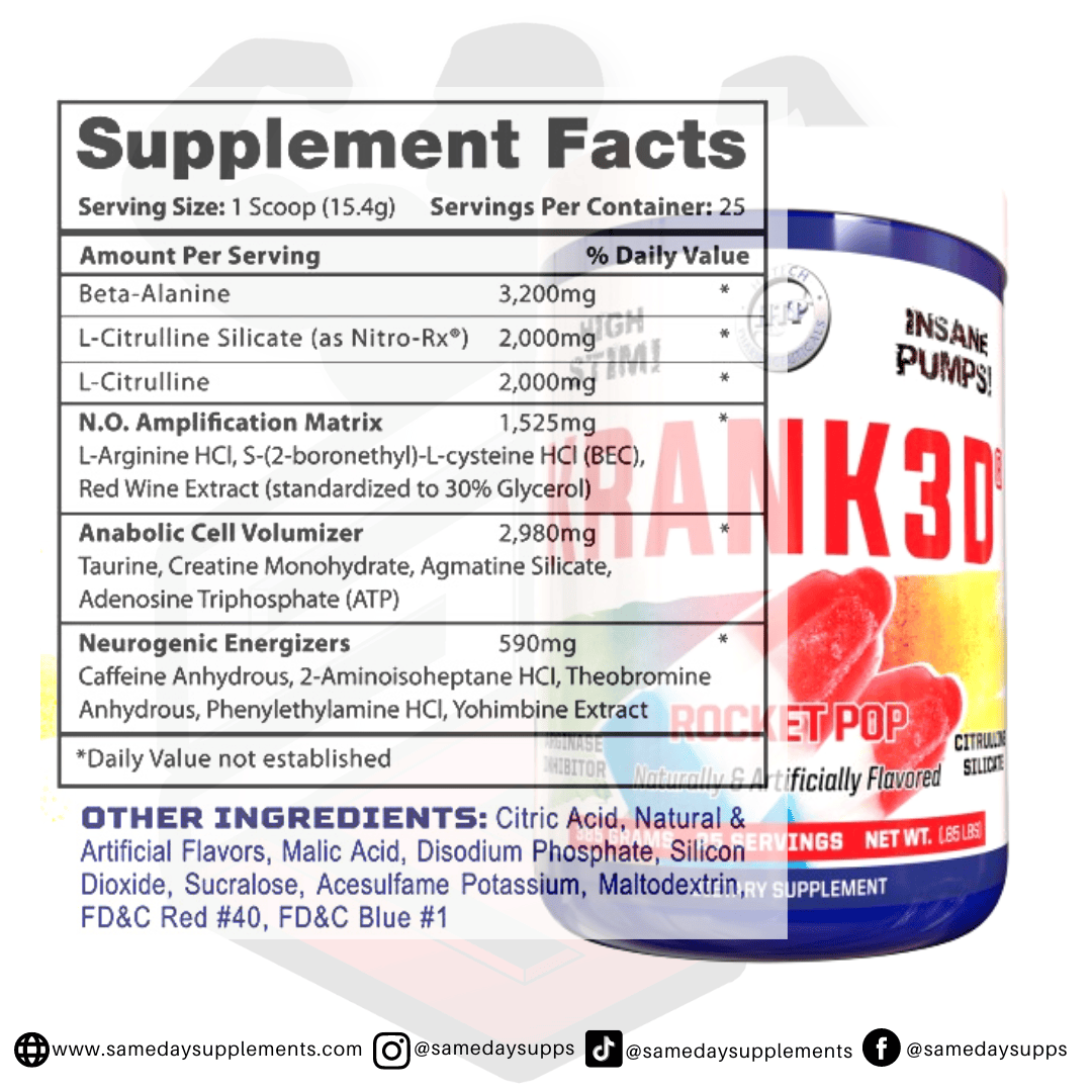 Krank3d Pre Workout Supplement Facts