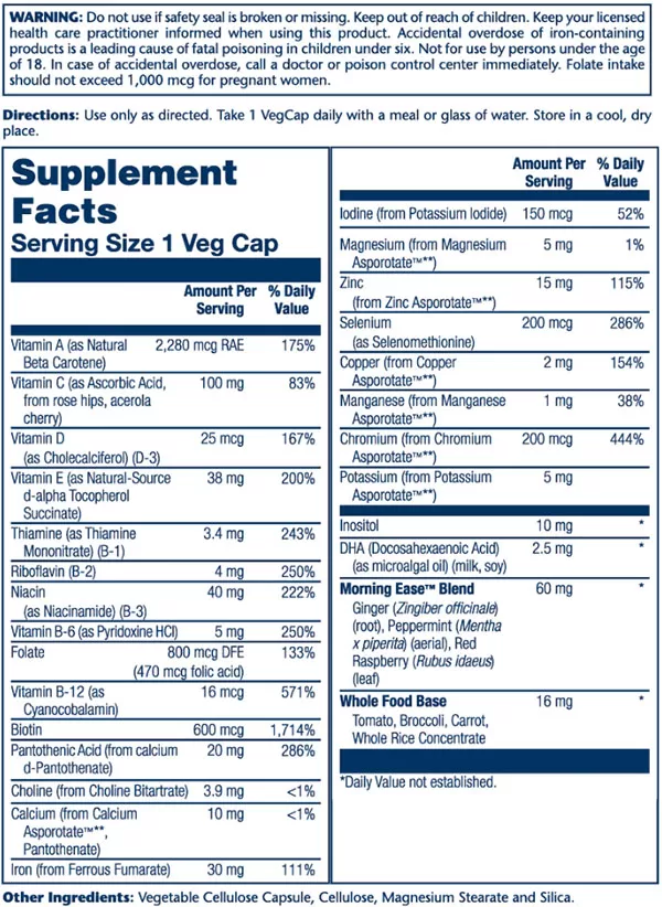 Solaray Once Daily PreNatal MultiVitamin Supplement Facts Image