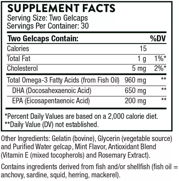 Thorne Prenatal DHA Supplement Facts Image