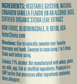 NOW BetterStevia Ingredients Image