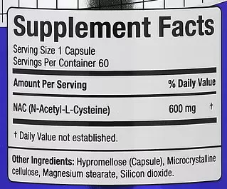 Allmax NAC Supplement Facts Image