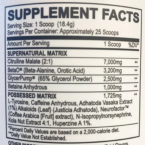 BZRK Pre Workout Supplement Facts Image