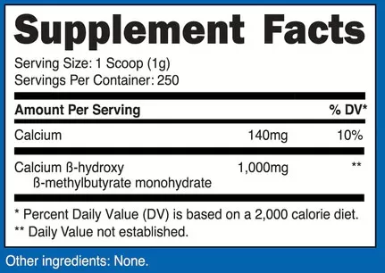 Nutricost HMB Powder Supplement Facts Image