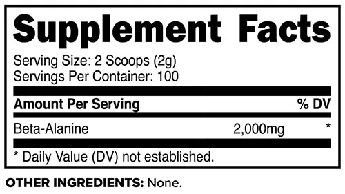 Primaforce Beta Alanine Supplement Facts Image