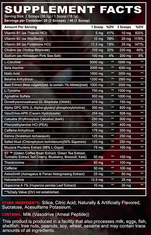 Sinister Pre Workout Supplement Facts Image