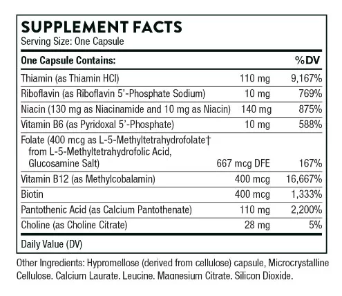 Thorne Basic B Complex Supplement Facts Image