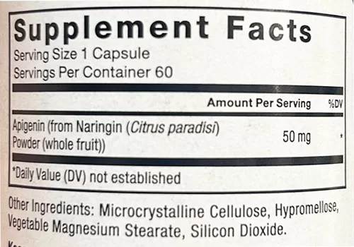 Force Factor Apigenin Supplement Facts Image